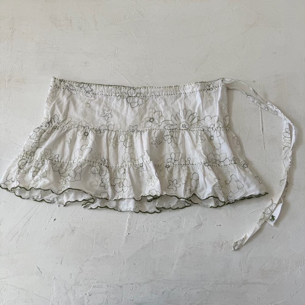 Abercrombie & Fitch Vintage Y2K White Cotton Green Embroidered Floral Skirt Sz M